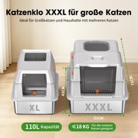 Poncotsen Uzavretá toaleta pre mačky z nehrdzavejúcej ocele XXXL so pachovým filtrom, svetlosivá 2