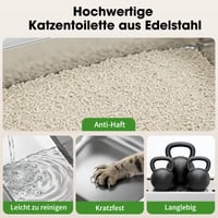 Poncotsen Uzavretá toaleta pre mačky z nehrdzavejúcej ocele XXXL so pachovým filtrom, svetlosivá 6