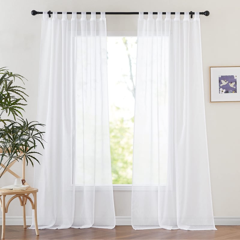 PONY DANCE set prozirnih zavjesa 2 komada, efekt bijelog lana, s trakom za karnišu, za dnevni boravak i balkonska vrata, prozirna voal zavjesa 260x140 cm