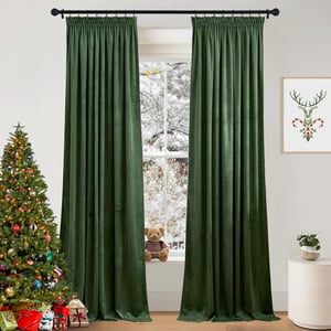 Zamatové zatemňovacie závesy PONY DANCE s riasiacou páskou, 2 ks – matcha zelená – 260x132 cm