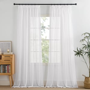 PONY DANCE Set de 2 perdele albe semitransparente cu bandă de încrețire - 350x140 cm, perdea voal luminoasă pentru living, compatibilă cu sistem de șină