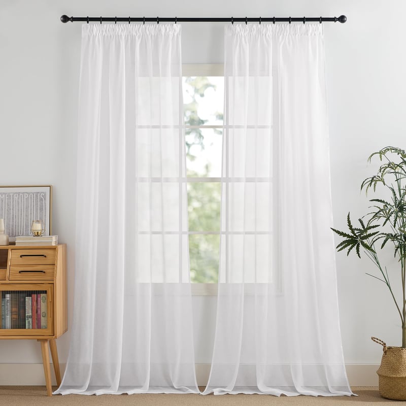 PONY DANCE Bijele prozirne zavjese s trakom za nabiranje, 2 komada - 350x140 cm, duge voile zavjese za dnevni boravak, set zavjesa za šine
