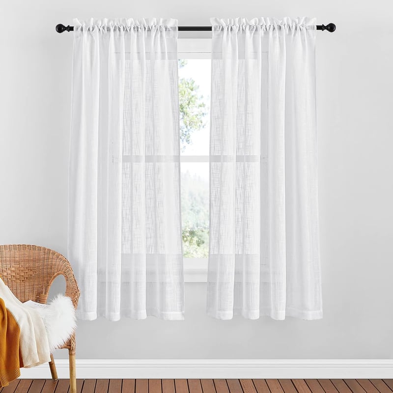 PONY DANCE Fehér Voile Függöny - Félátlátszó Rövidített Fényáteresztő Sötétítő, 137x140 cm, 2 db, Gyerekszobába, Bújtatós