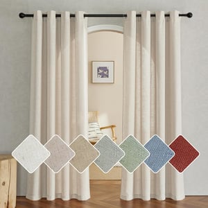 PONY DANCE Prozirne zavjese s efektom lana – Set od 2 kom prirodne boje, 200x140 cm, s ušicama, boemski stil, za dnevni boravak/spavaću sobu