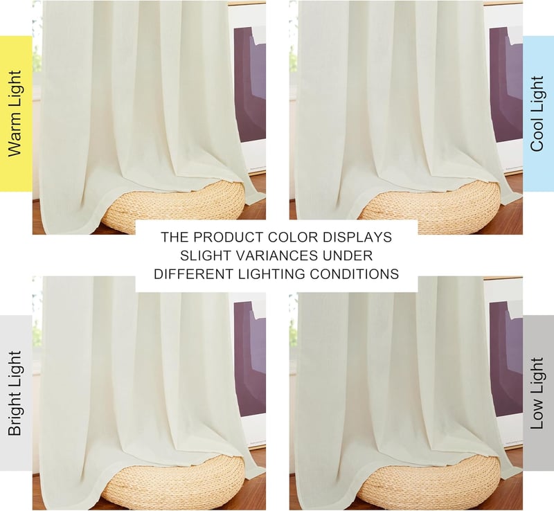PONY DANCE Draperii din in cu bride – Semitransparente, alb fildeș, pentru șină, 260x300 cm, cu bandă plisată, pentru living, dormitor, bucătărie