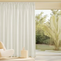 PONY DANCE Draperii din in cu bride – Semitransparente, alb fildeș, pentru șină, 260x300 cm, cu bandă plisată, pentru living, dormitor, bucătărie 1
