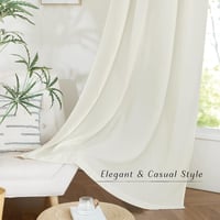 PONY DANCE Draperii din in cu bride – Semitransparente, alb fildeș, pentru șină, 260x300 cm, cu bandă plisată, pentru living, dormitor, bucătărie 9
