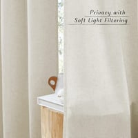PONY DANCE Lenvászon Hatású Függöny Szett 2db 145x140cm Bézs Boho Stílusú Gyűrűs Függöny - H145 x B140 cm (2er Pack), 2, Beige 6