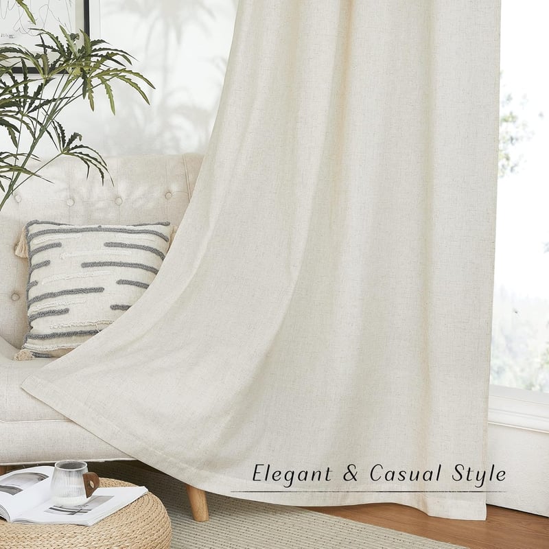PONY DANCE Lenvászon Hatású Függöny Szett 2db 145x140cm Bézs Boho Stílusú Gyűrűs Függöny - H145 x B140 cm (2er Pack), 2, Beige