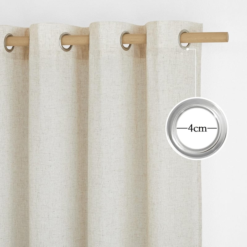PONY DANCE Lenvászon Hatású Függöny Szett 2db 145x140cm Bézs Boho Stílusú Gyűrűs Függöny - H145 x B140 cm (2er Pack), 2, Beige