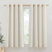 PONY DANCE Lenvászon Hatású Függöny Szett 2db 145x140cm Bézs Boho Stílusú Gyűrűs Függöny - H145 x B140 cm (2er Pack), 2, Beige 2