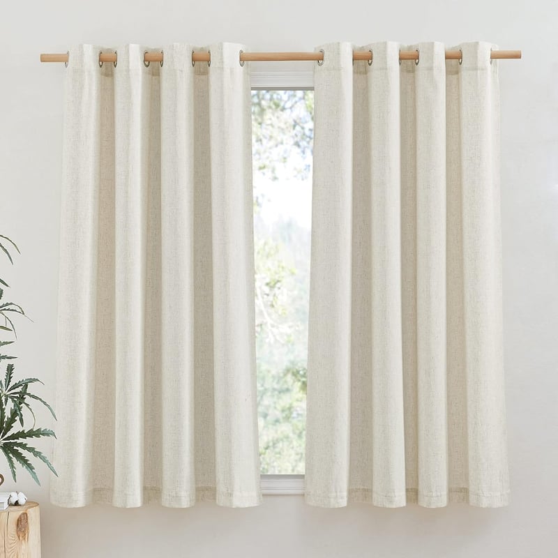 PONY DANCE Lenvászon Hatású Függöny Szett 2db 145x140cm Bézs Boho Stílusú Gyűrűs Függöny - H145 x B140 cm (2er Pack), 2, Beige