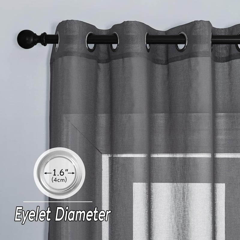 PONY DANCE Linen hatású függöny szürke, 2 darabos szett, 160x140 cm, karikás ablakfüggöny - H160 x B140 cm (2er Pack), 2, Darkgray