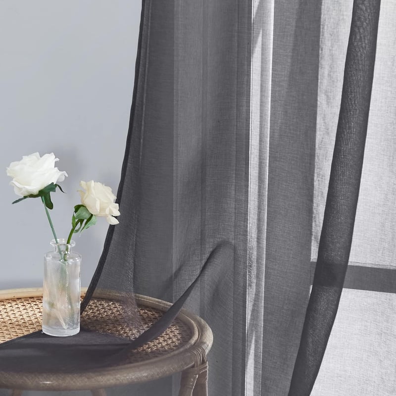 PONY DANCE Linen hatású függöny szürke, 2 darabos szett, 160x140 cm, karikás ablakfüggöny - H160 x B140 cm (2er Pack), 2, Darkgray