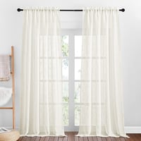 PONY DANCE Linen Look Függöny 240x132 cm Félig Átlátszó Vidéki Stílusú Függöny Szett 2 db 1