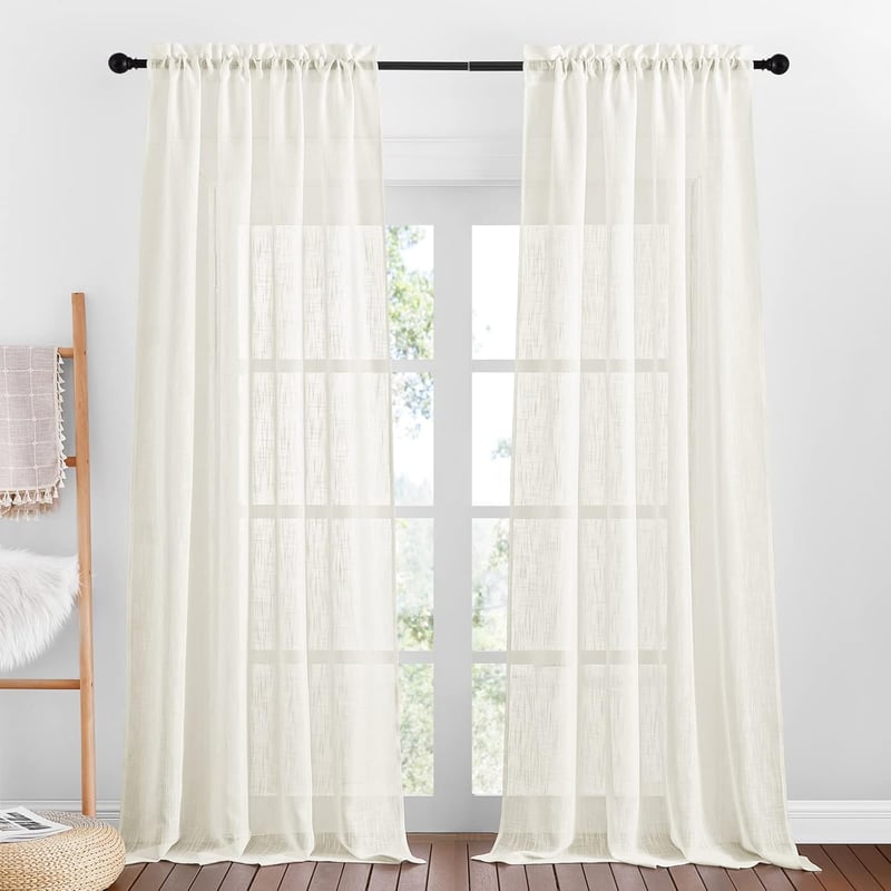 PONY DANCE Linen Look Függöny 240x132 cm Félig Átlátszó Vidéki Stílusú Függöny Szett 2 db