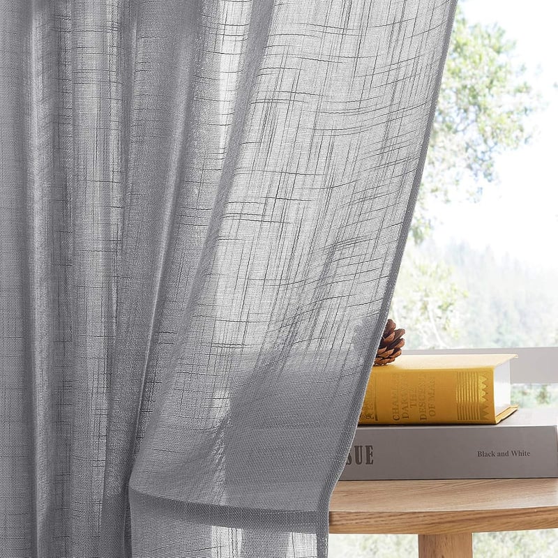 PONY DANCE Linen-Look Függöny 2db 245x140cm Sötétszürke Félig Átlátszó