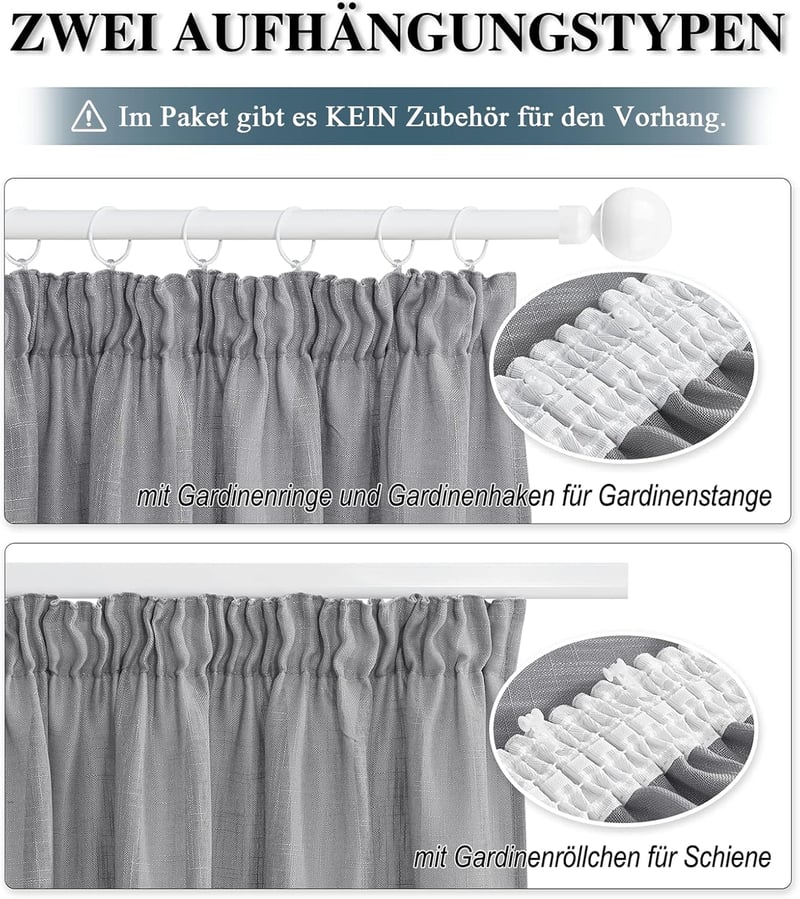 PONY DANCE Linen-Look Függöny 2db 245x140cm Sötétszürke Félig Átlátszó