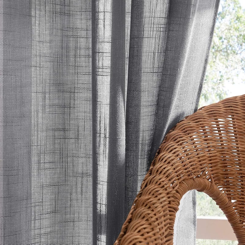 PONY DANCE Linen-Look Függöny 2db 245x140cm Sötétszürke Félig Átlátszó