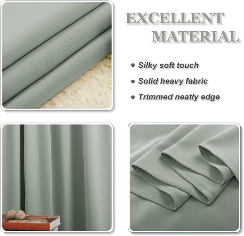 PONY DANCE Zsálya Zöld Fényáteresztő Függöny - Hőszabályozó Polyester Sötétítő Fülekkel, Gyerekszobába és Konyhába, 90x140 cm, 2 db