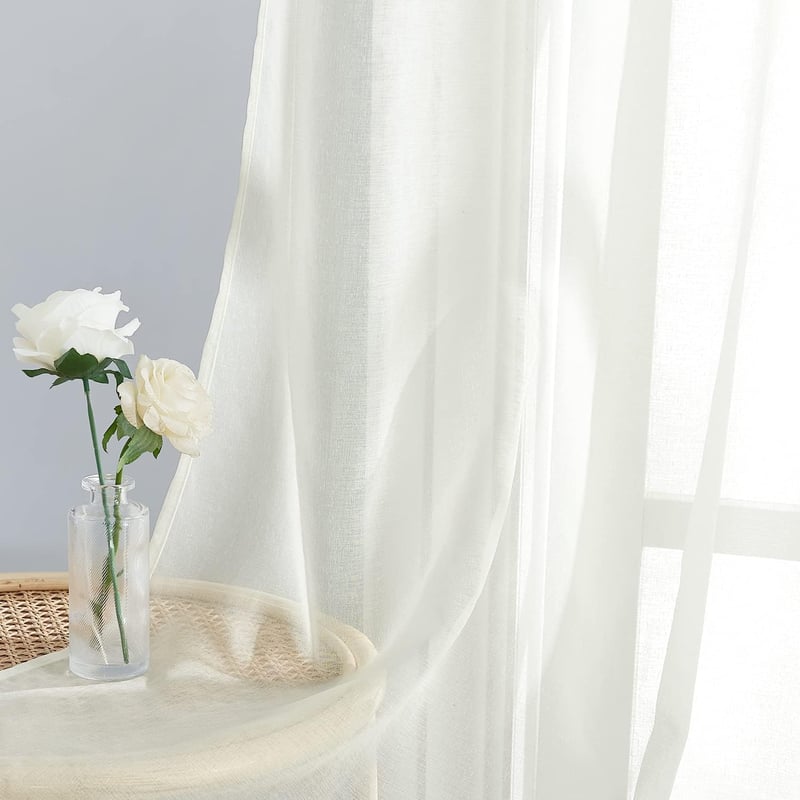 PONY DANCE Voile Függöny Szett 2db 160x140cm Krém Átlátszó Fényáteresztő Lenvászon Hatás - H160 x B140 cm (2er Pack), 2, Cream