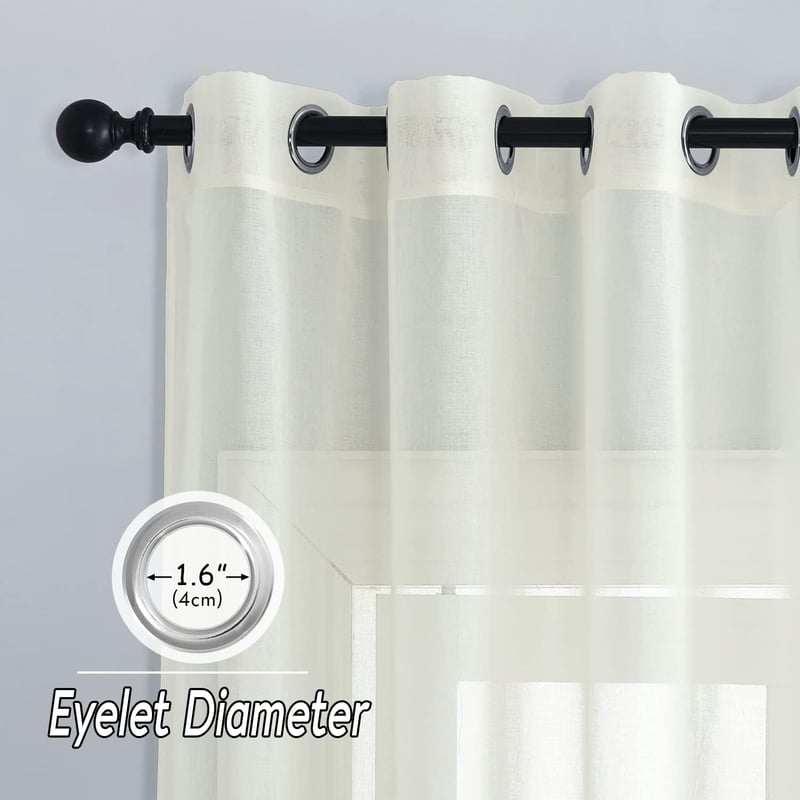 PONY DANCE Voile Függöny Szett 2db 160x140cm Krém Átlátszó Fényáteresztő Lenvászon Hatás - H160 x B140 cm (2er Pack), 2, Cream