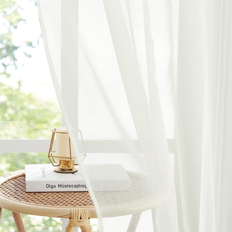 PONY DANCE Voile Függöny Szett 2db 160x140cm Krém Átlátszó Fényáteresztő Lenvászon Hatás - H160 x B140 cm (2er Pack), 2, Cream