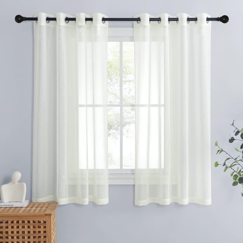 PONY DANCE Voile Függöny Szett 2db 160x140cm Krém Átlátszó Fényáteresztő Lenvászon Hatás - H160 x B140 cm (2er Pack), 2, Cream