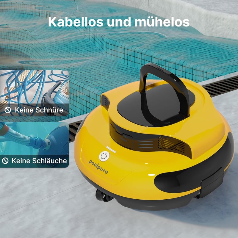 POOLPURE 2025 Medence Takarító Robot, 100 Perc Üzemidő, Kettős Motor, LED Kijelző, Önparkoló Funkció - yellow