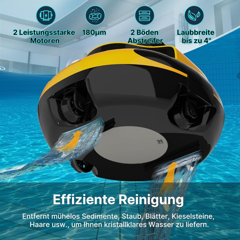 POOLPURE 2025 Medence Takarító Robot, 100 Perc Üzemidő, Kettős Motor, LED Kijelző, Önparkoló Funkció - yellow