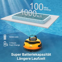 POOLPURE 2025 Medence Takarító Robot, 100 Perc Üzemidő, Kettős Motor, LED Kijelző, Önparkoló Funkció - yellow 3