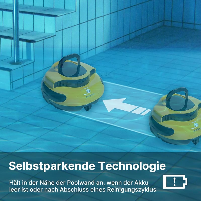 POOLPURE 2025 Medence Takarító Robot, 100 Perc Üzemidő, Kettős Motor, LED Kijelző, Önparkoló Funkció - yellow