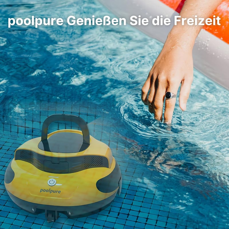 POOLPURE 2025 Medence Takarító Robot, 100 Perc Üzemidő, Kettős Motor, LED Kijelző, Önparkoló Funkció - yellow