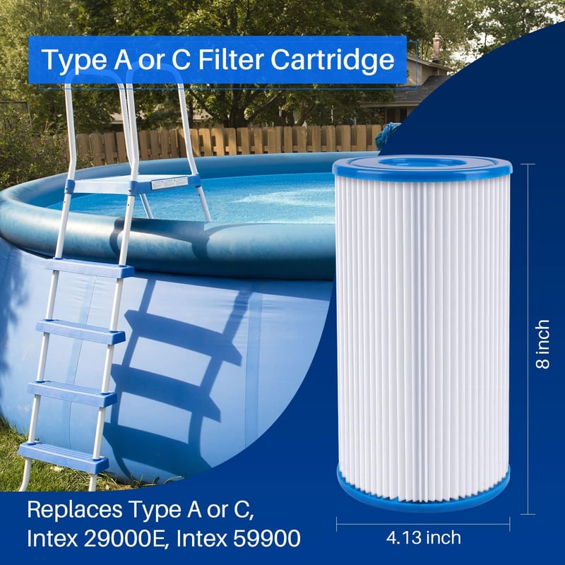 POOLPURE A vagy C típusú medenceszűrő betét Intex szivattyúkhoz, Easy Set és felfújható medencékhez, 4 db-os csomag