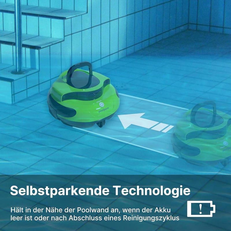 POOLPURE Medence Takarító Robot, 100 Perc Üzemidő, Dupla Motor, IPX8 Vízálló