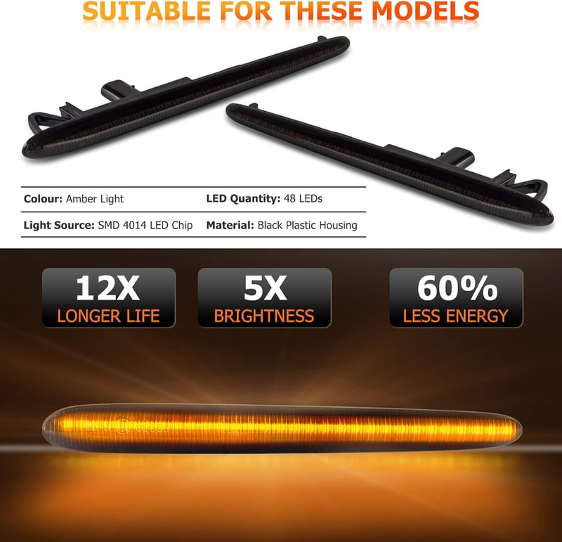 POPMOTORZ LED Oldalsó Irányjelző 48 LED Sárga Alfa Romeo Giulietta Renault Megane