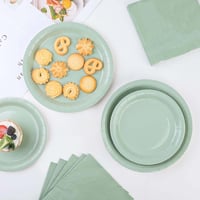 POPOYU 16 db Szalvia Zöld Papírtányér 23 cm Kerek Eldobható Tányér Parti Dekoráció 3