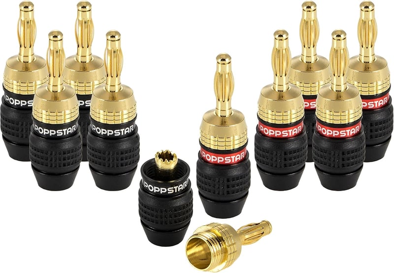Poppstar 10db Aranyozott Banán Dugó Pár Hangszóróhoz, 24K Gold, Árnyékolt - 10 Stück