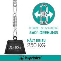 Poprkdre függőszék rugós felfüggesztő készlet karabinerekkel, rozsdamentes acél - max. 250 kg 3