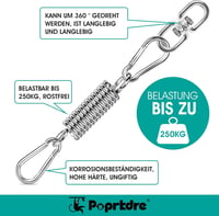 Poprkdre függőszék rugós felfüggesztő készlet karabinerekkel, rozsdamentes acél - max. 250 kg 2