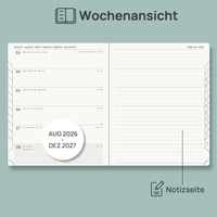 Agendă Săptămânală POPRUN 2026-2027 cu Pagini pentru Notițe, Copertă din Piele PU Moale, Format A4 (21,2 x 25,9 cm), August 2026 - Decembrie 2027 3