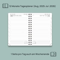 Denný plánovač POPRUN 2025-2026, krúžkový diár, tvrdá väzba, formát A5 (21,5 x 14,5 cm), 1 deň na 1 strane (aug. 2025 – júl. 2026), vrátane plastového pravítka - 3