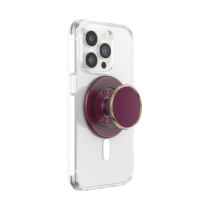 Suport și stand magnetic pentru telefon PopSockets PopGrip MagSafe, cu cap detașabil, compatibil cu încărcarea wireless, Enamel Red Wine roșu
