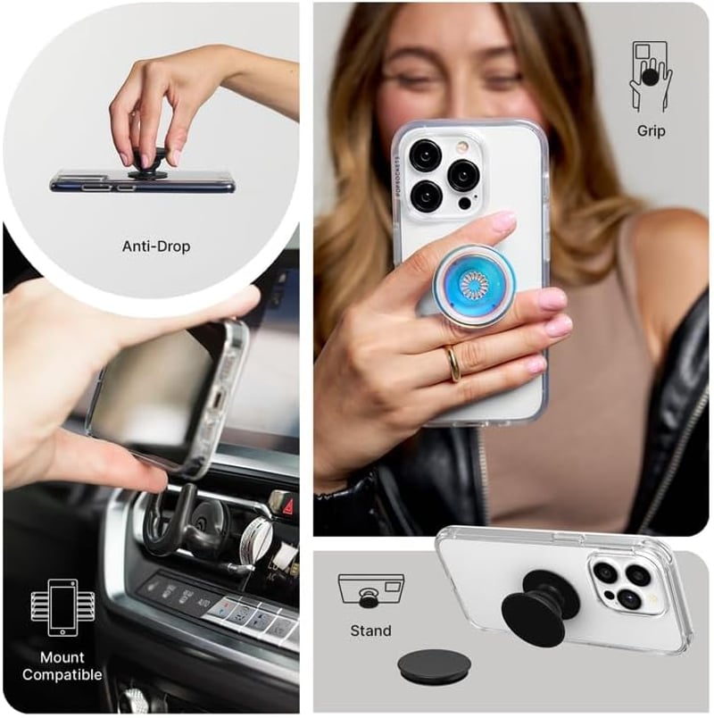 PopSockets Telefontartó Kiterjeszthető Állvánnyal, Átlátszó Zodiákus Dizájn - silver