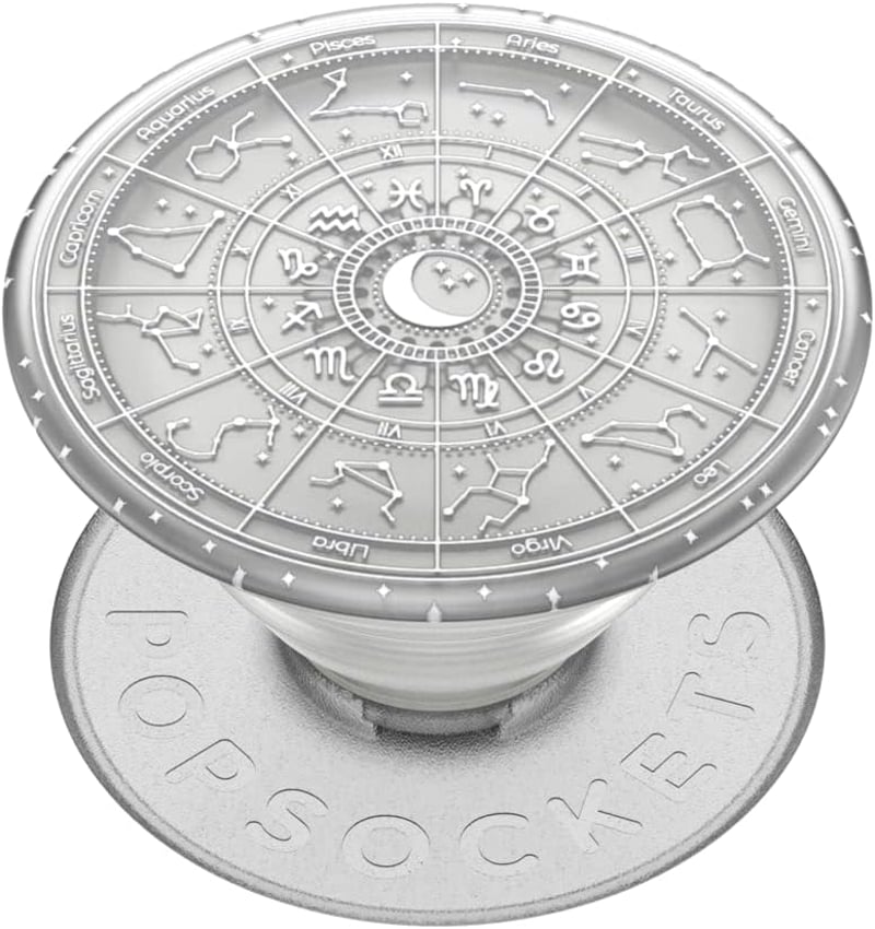 PopSockets Telefontartó Kiterjeszthető Állvánnyal, Átlátszó Zodiákus Dizájn - silver