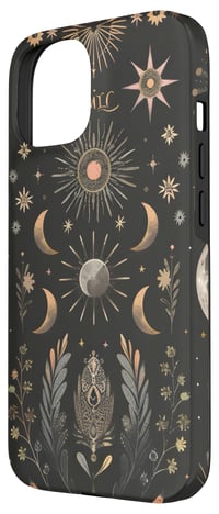 Husă iPhone 15 PopTrend Designs cu Model Celestial Soare, Lună și Stele, Husă de Protecție Elegantă de Culoare Neagră 2