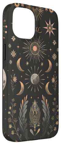 Husă iPhone 15 PopTrend Designs cu Model Celestial Soare, Lună și Stele, Husă de Protecție Elegantă de Culoare Neagră 3