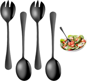 poraceous set pribora za salatu, nehrđajući čelik, crni titan premaz - 20 cm - 4 komada