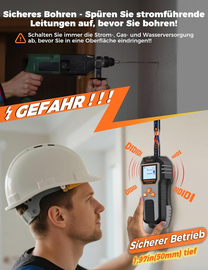 POROMETISTO DSF01 6az1-ben falszkenner, csapagy- és vezetékkereső detektor