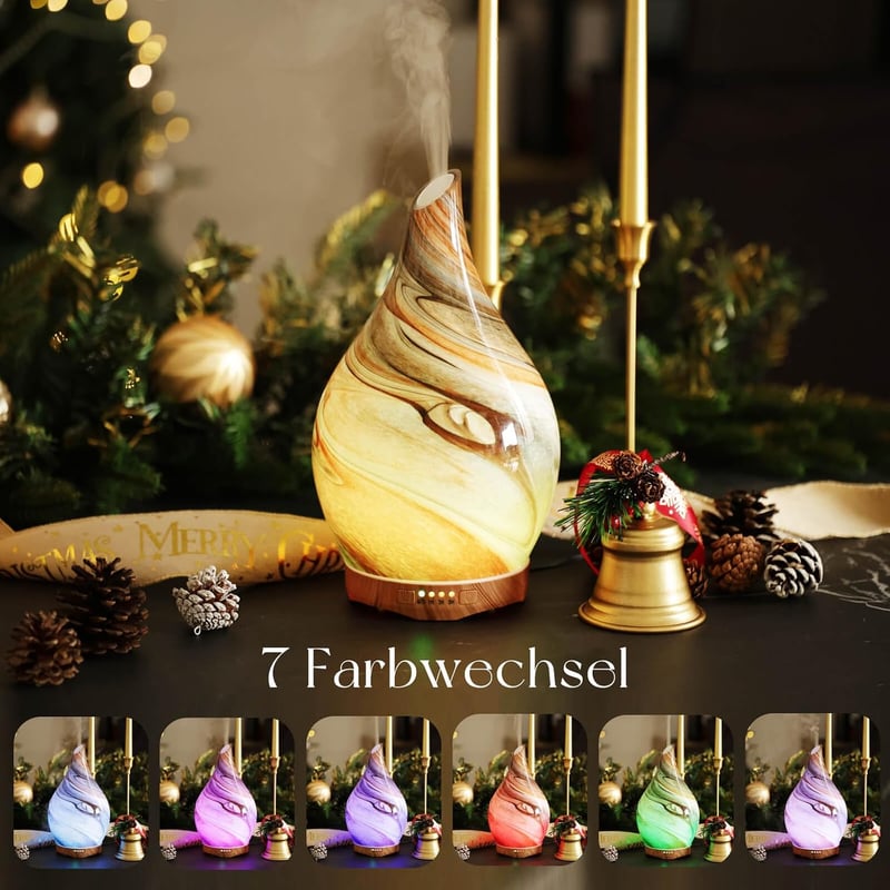 Porseme aroma diffúzor 280 ml kézzel fújt üveg ultrahangos párásító illóolajokhoz 7 színű LED időzítő Deep Desert színben